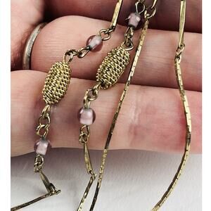 Medici Signed Gold Tone Chain Necklace Pink Beads Tiny Dainty Pinecone Bees Hive